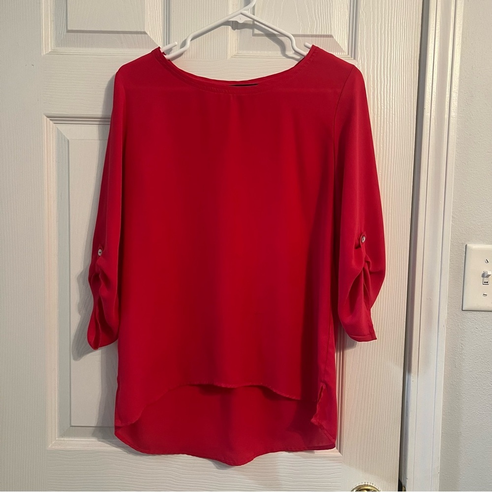 Sweet Rain Pink Blouse Sheer 3/4 sleeve Large